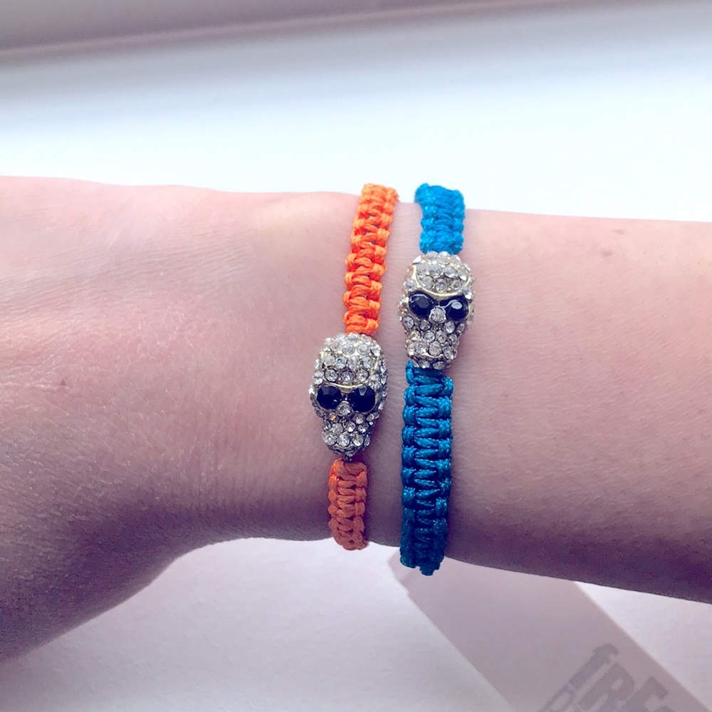 2 Adjustable Skull Rhinestone Bracelets